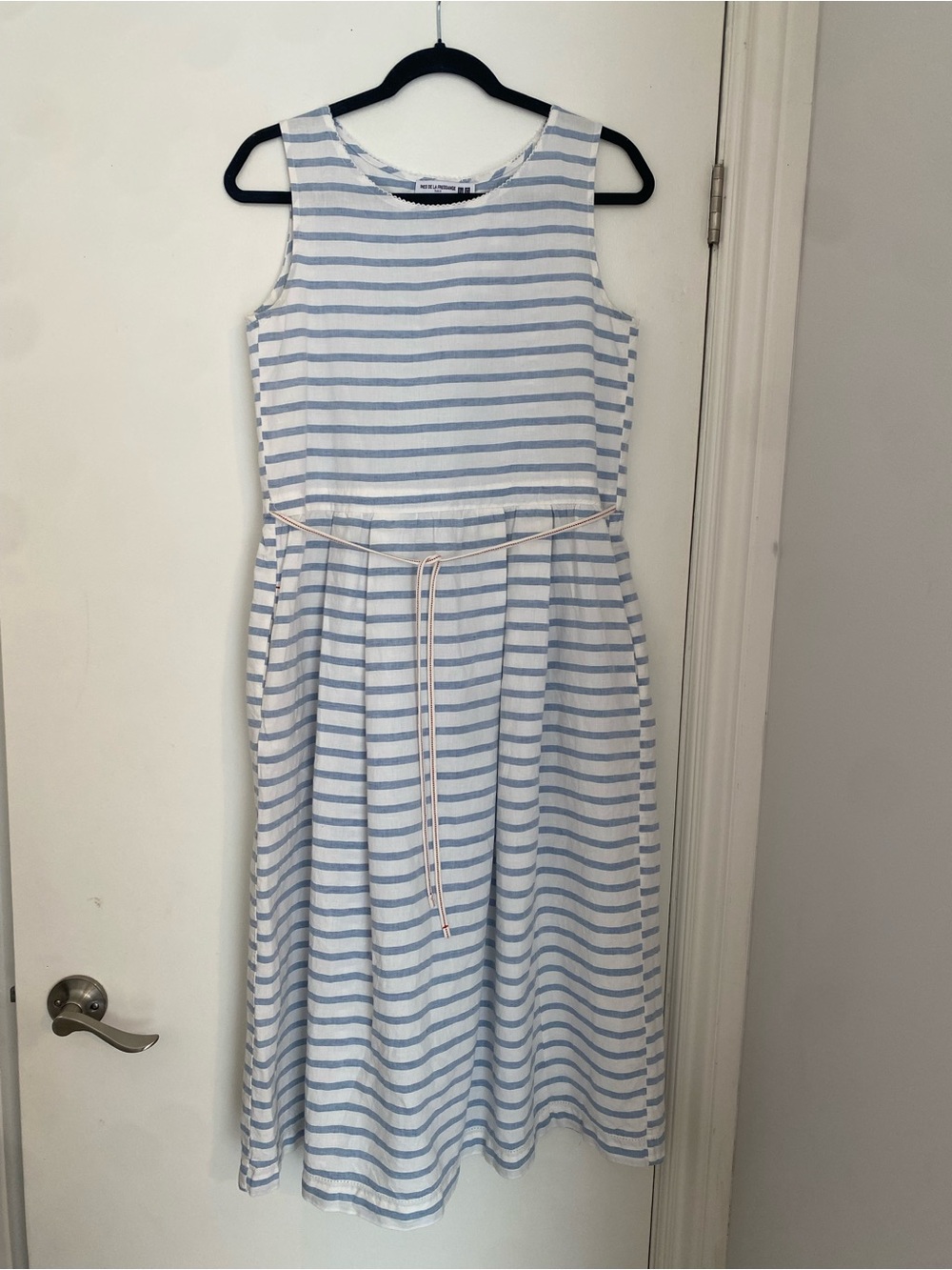 Striped Sleeveless Cotton Dress for Girls - Light Blue & White